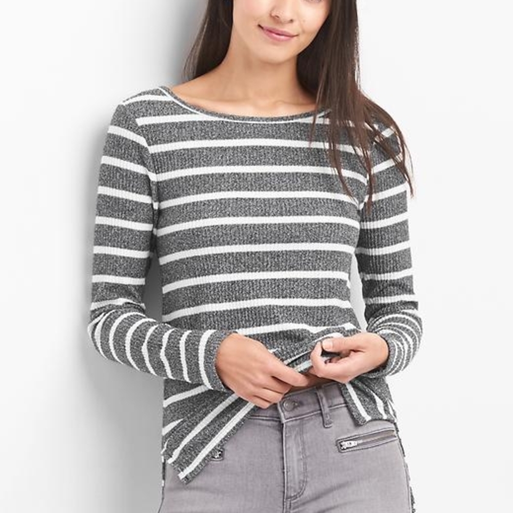 GAP Gray and White Striped Sweater